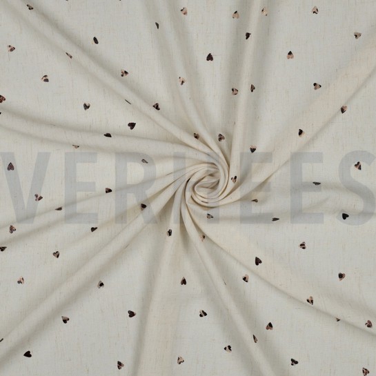 LINEN VISCOSE FOIL HEARTS ECRU #7