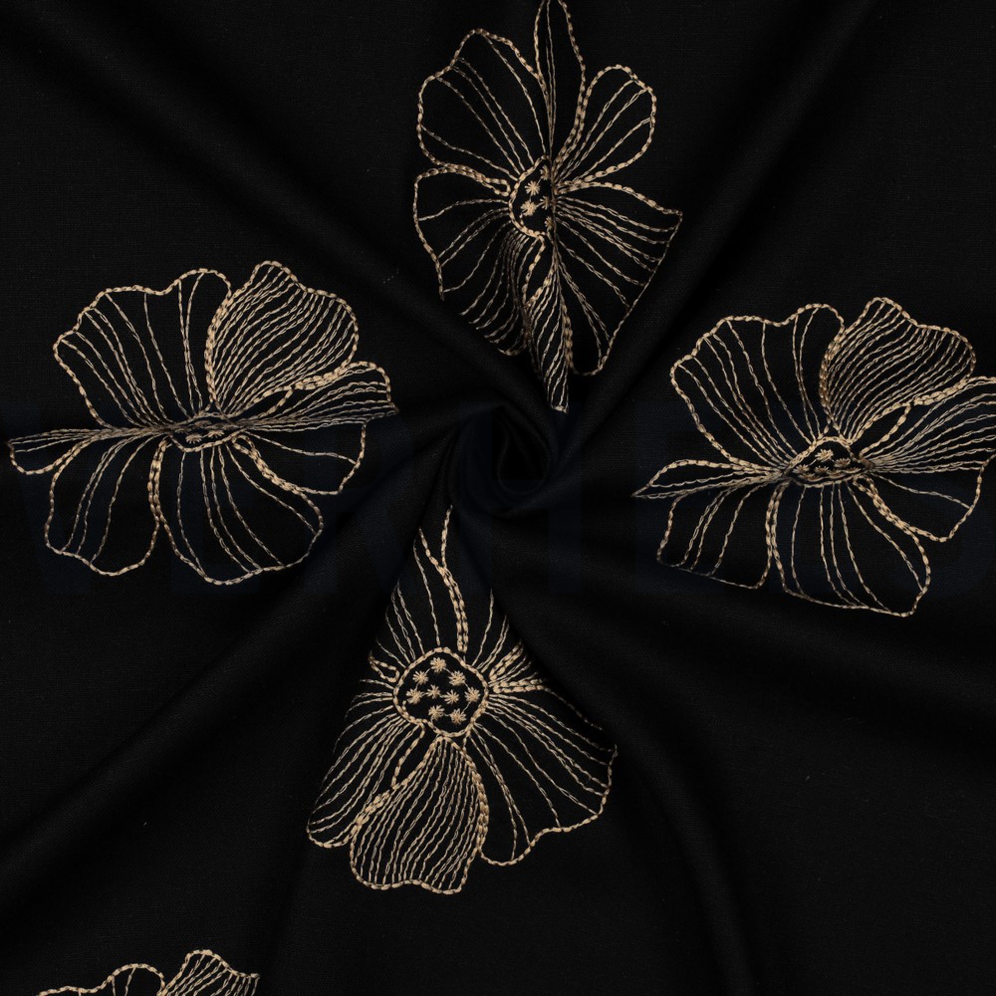 LINEN VISCOSE EMBROIDERY FLOWERS BLACK (high resolution) #3