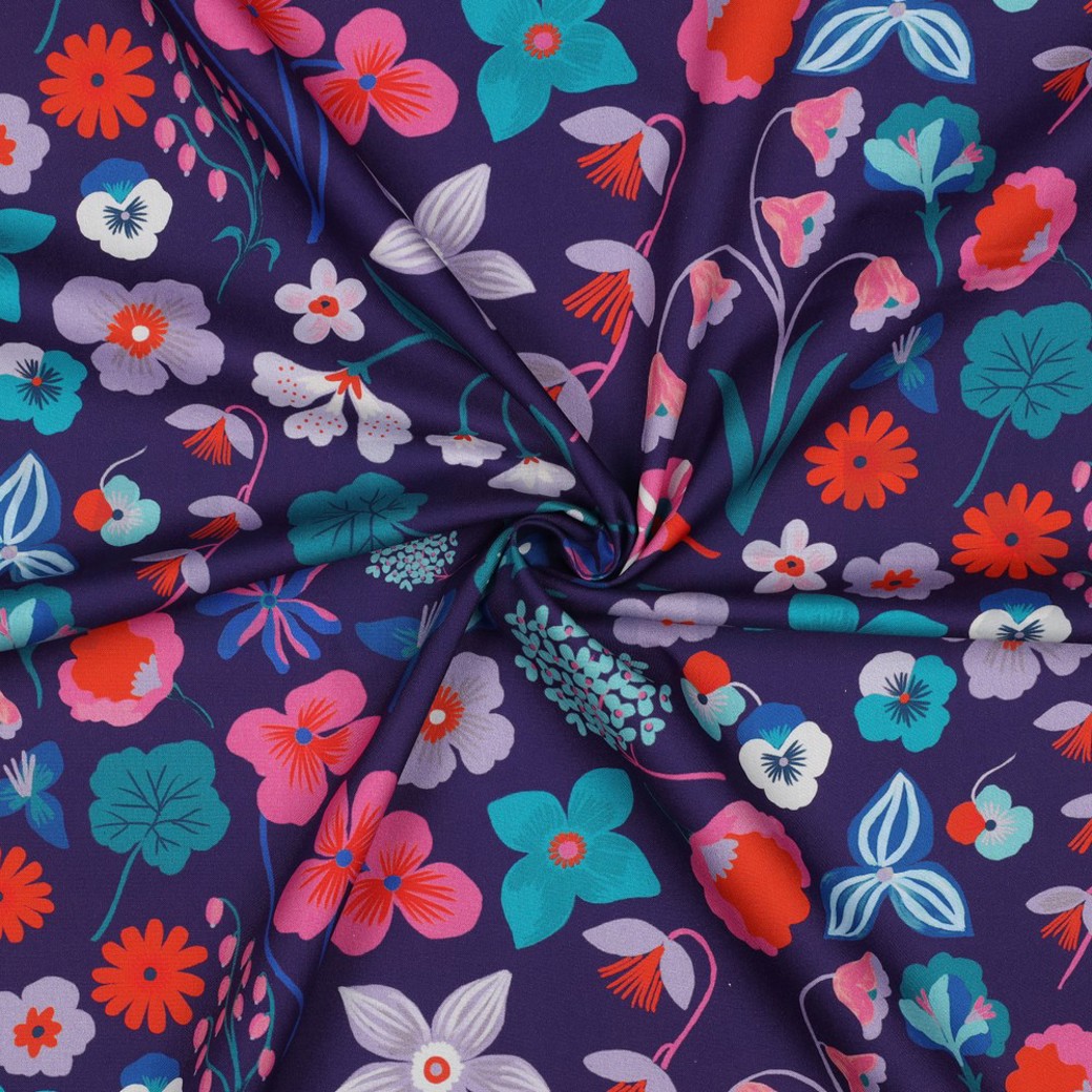 FINE POPLIN DIGITAL MEADOW FLOWER NERIDA HANSEN DARK PURPLE #3