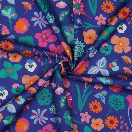 BAUMWOLLE POPELINE DIGITAL WIESENBLUME NERIDA HANSEN KÖNIGSBLAU #7