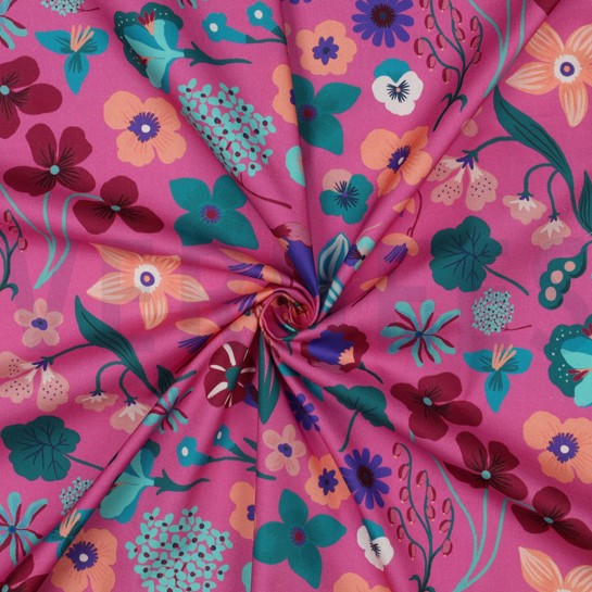 BAUMWOLLE POPELINE DIGITAL WIESENBLUME NERIDA HANSEN ROSA #7