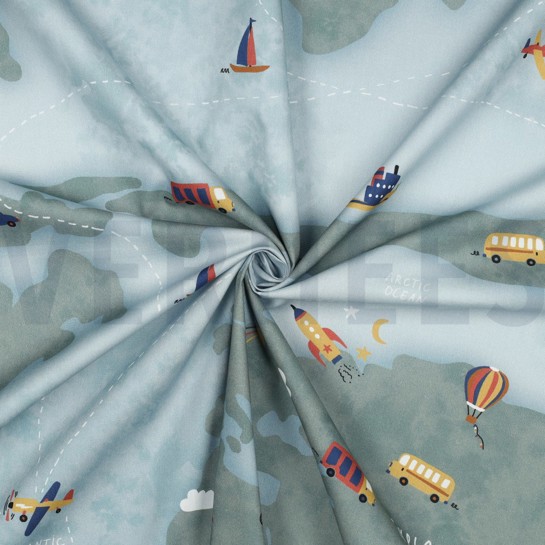 BAUMWOLLE POPELINE DIGITAL ABENTEUERKARTE HELLBLAU #7