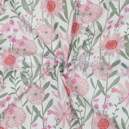 FINE POPLIN DIGITAL FLOWERS WHITE #7