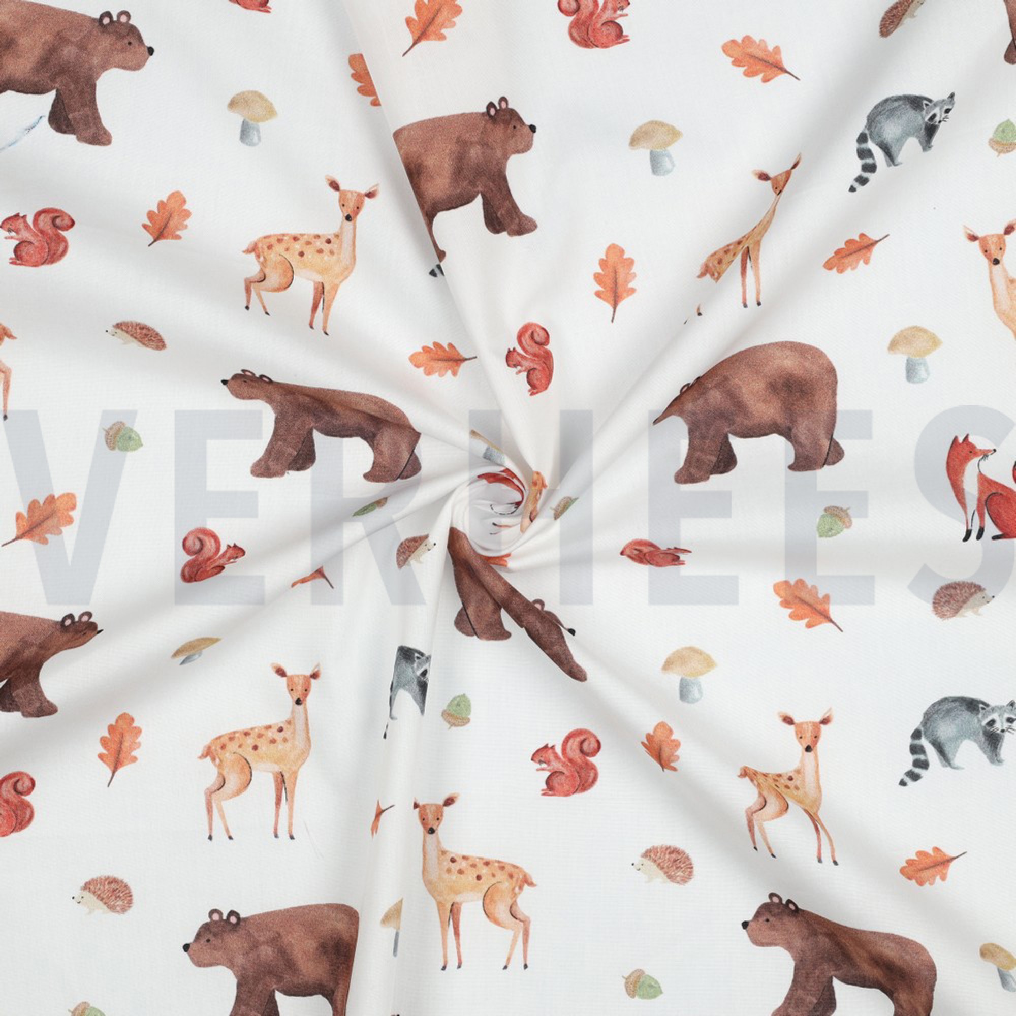 FINE POPLIN DIGITAL FOREST ANIMALS WHITE (high resolution) #3
