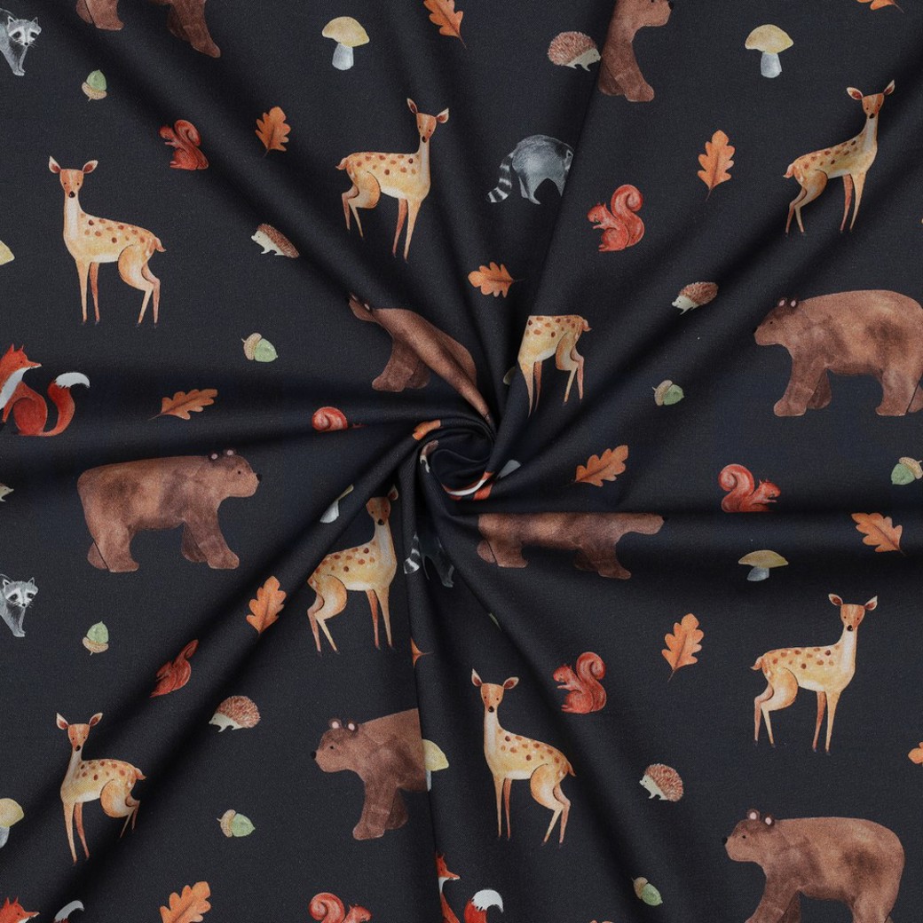 FINE POPLIN DIGITAL FOREST ANIMALS NAVY #3