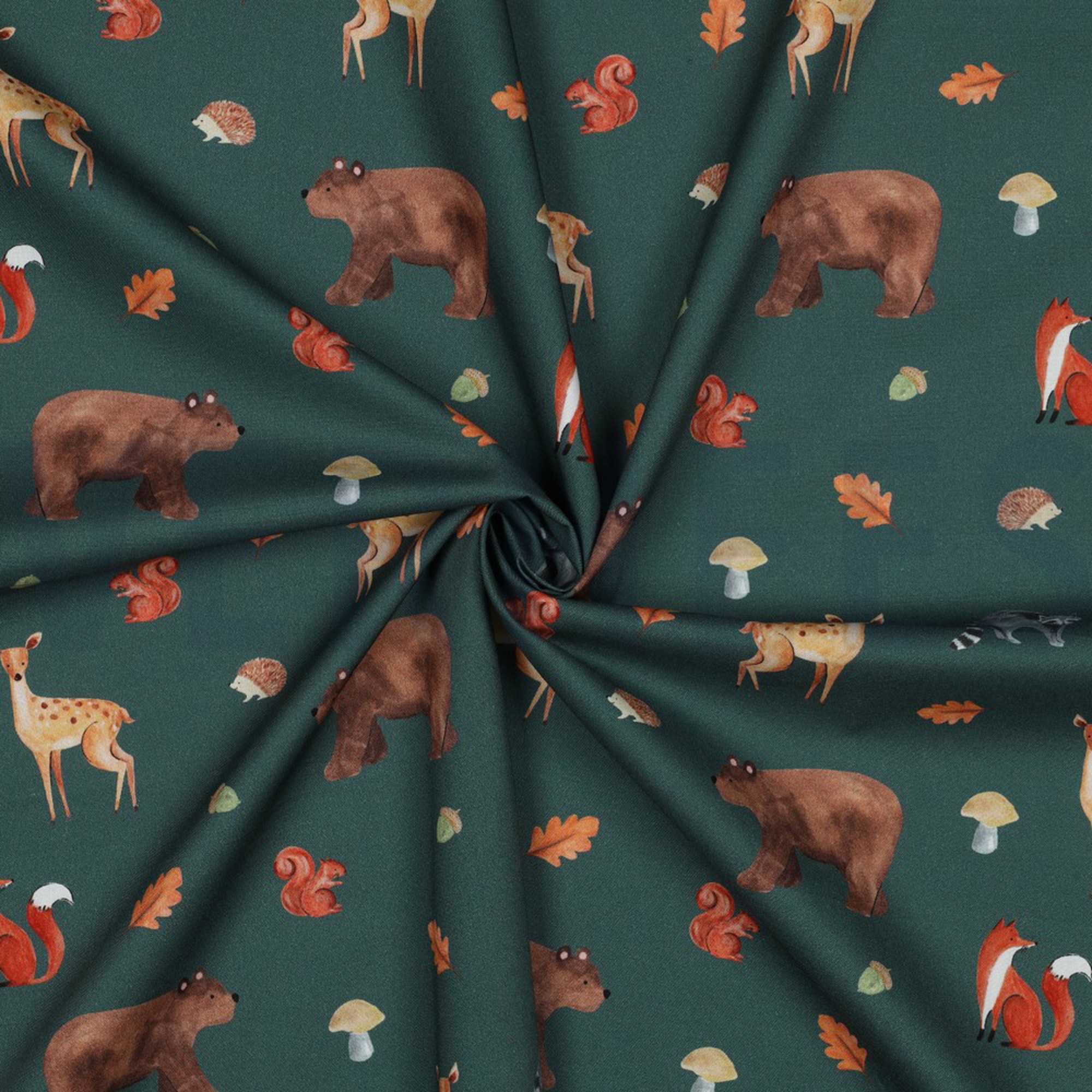 FINE POPLIN DIGITAL FOREST ANIMALS DARK GREEN (high resolution) #3
