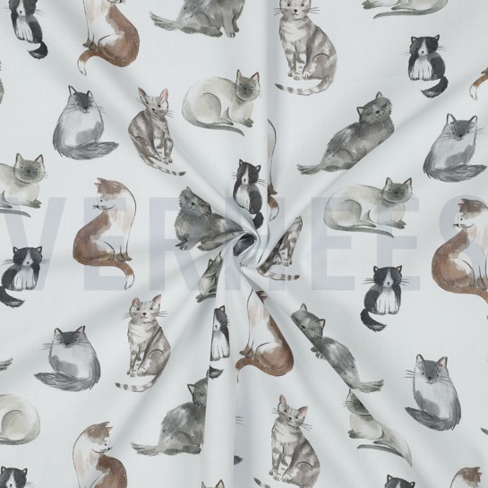 KATOENEN POPLIN DIGITAAL KATTEN WIT #7