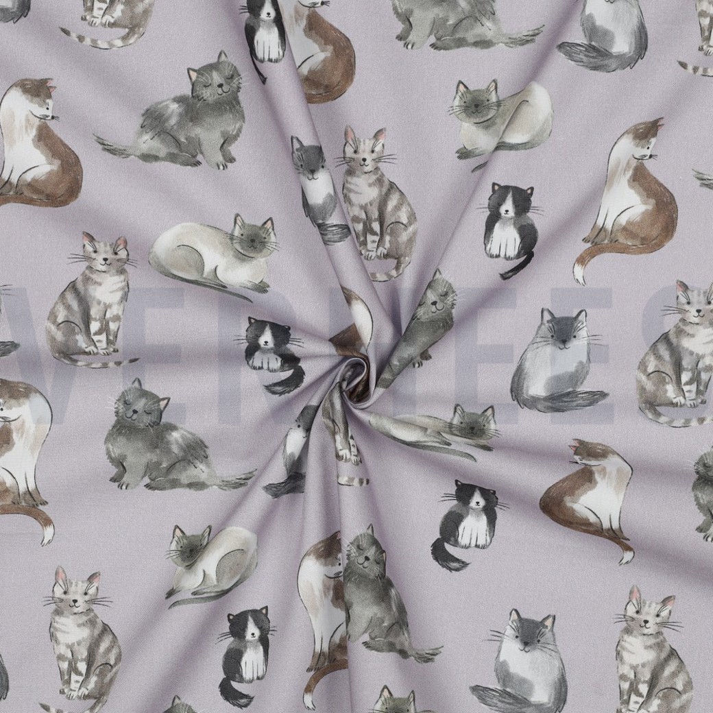 FINE POPLIN DIGITAL CATS LAVENDER #3