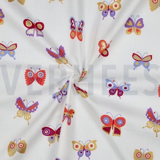 BAUMWOLLE POPELINE FOLIE SCHMETTERLINGE WEISS #7