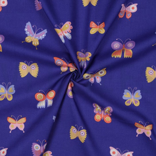 BAUMWOLLE POPELINE FOLIE SCHMETTERLINGE KOBALTBLAU #7