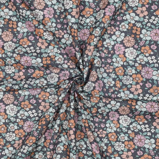 BAUMWOLLE POPELINE GOTS BLUMEN MARINEBLAU #7