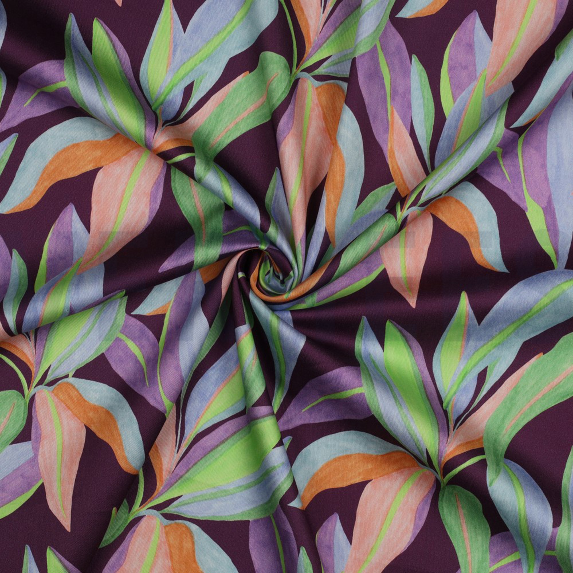 COTTON SATIN DIGITAL LEAVES DARK PURPLE (high resolution) #3