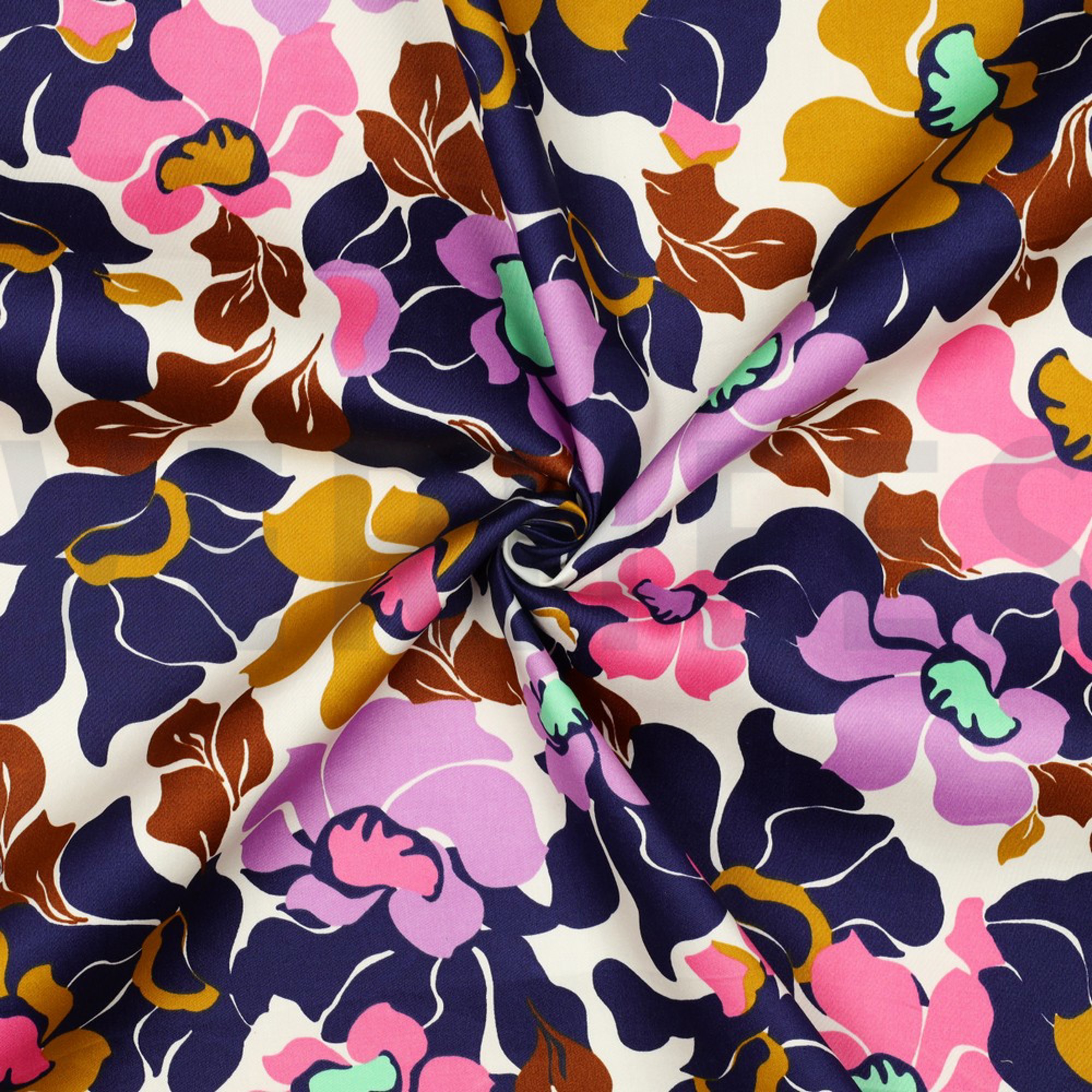 COTTON SATIN ABSTRACT FLOWERS NAVY / PINK (high resolution) #3