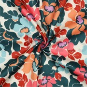 COTTON SATIN ABSTRACT FLOWERS DARK GREEN / PEACH (thumbnail) #3