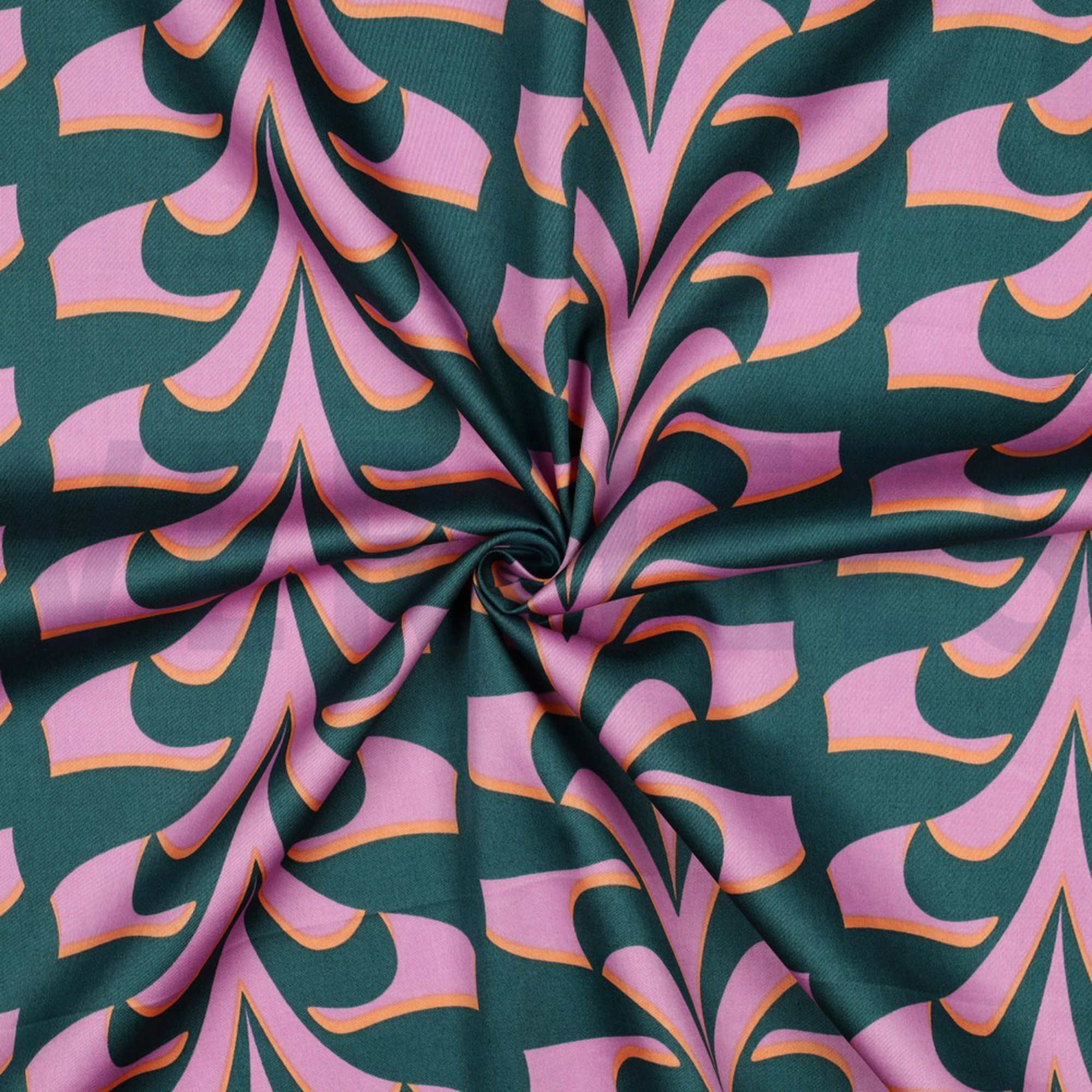COTTON SATIN ABSTRACT FLOWERS DARK GREEN (high resolution) #3