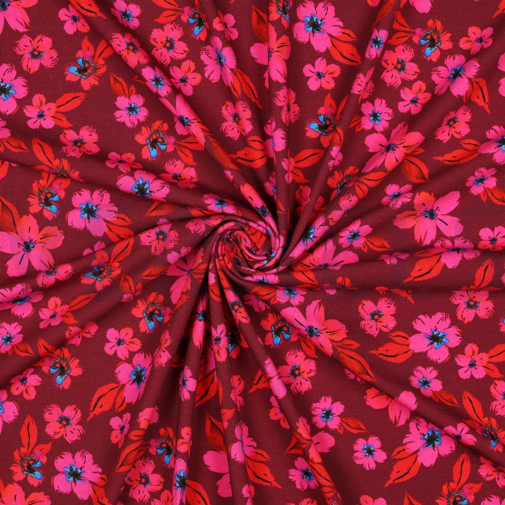 JERSEY DIGITAL FLOWERS PINK / RED #3