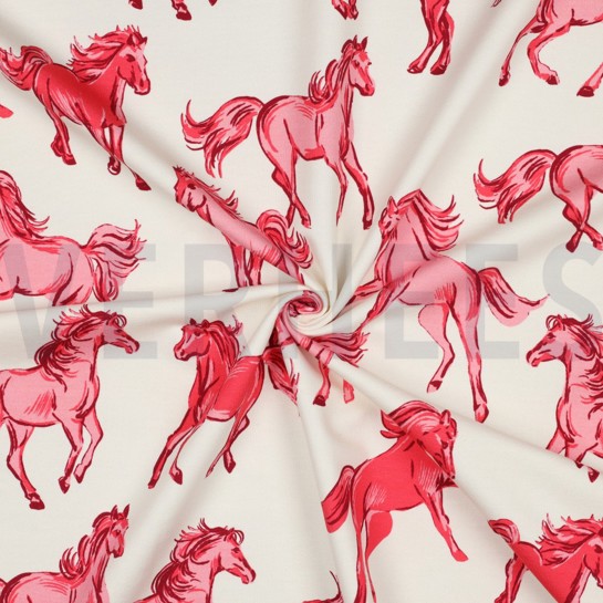 FRENCH TERRY DIGITAAL PAARDEN GEBROKEN WIT #7