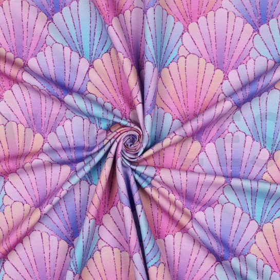 FRENCH TERRY DIGITAL SEASHELLS PURPLE #7