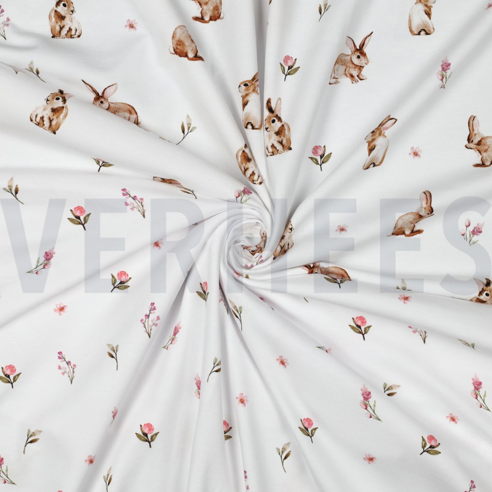 JERSEY DIGITAL RABBITS AND FLOWERS WHITE (high resolution) #3