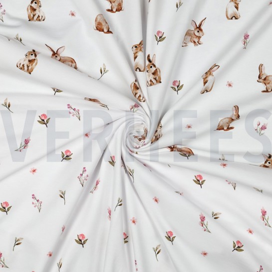 JERSEY DIGITAL RABBITS AND FLOWERS WHITE #7