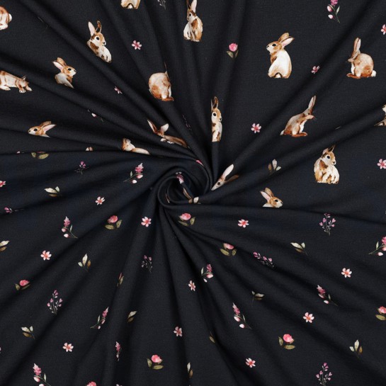 JERSEY DIGITAAL KONIJNEN EN BLOEMEN MARINEBLAUW #7