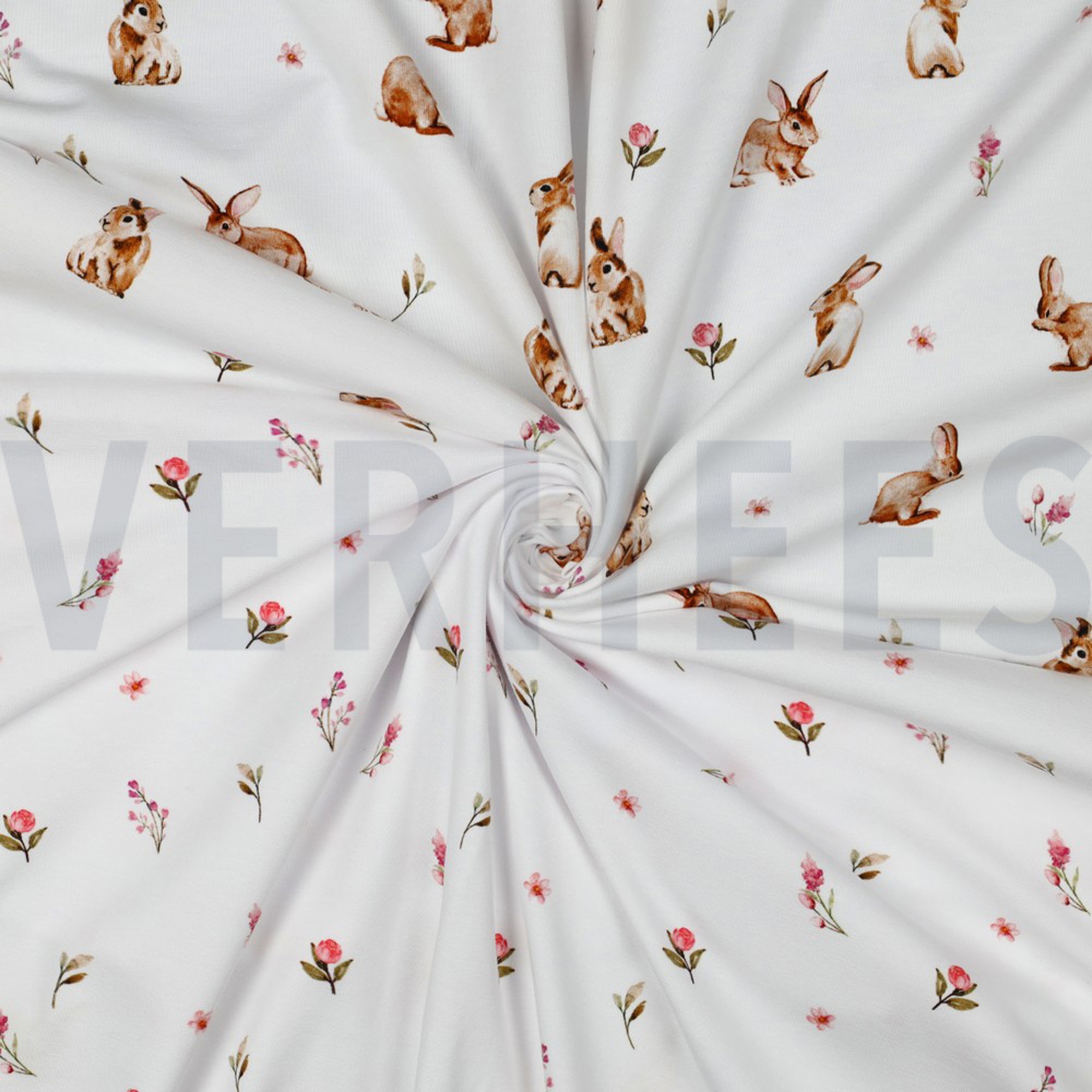 JERSEY DIGITAL RABBITS AND FLOWERS WHITE (high resolution) #3