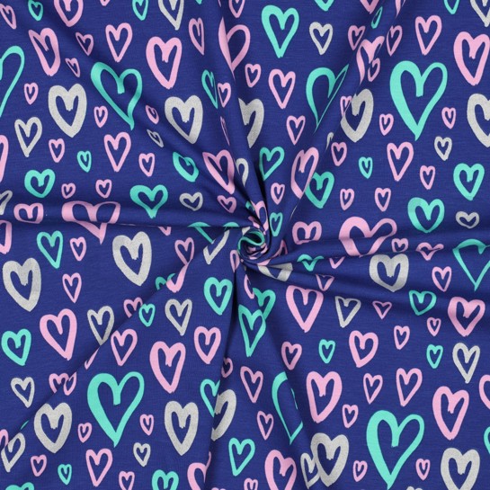 JERSEY GLITZER HERZEN KOBALTBLAU #7