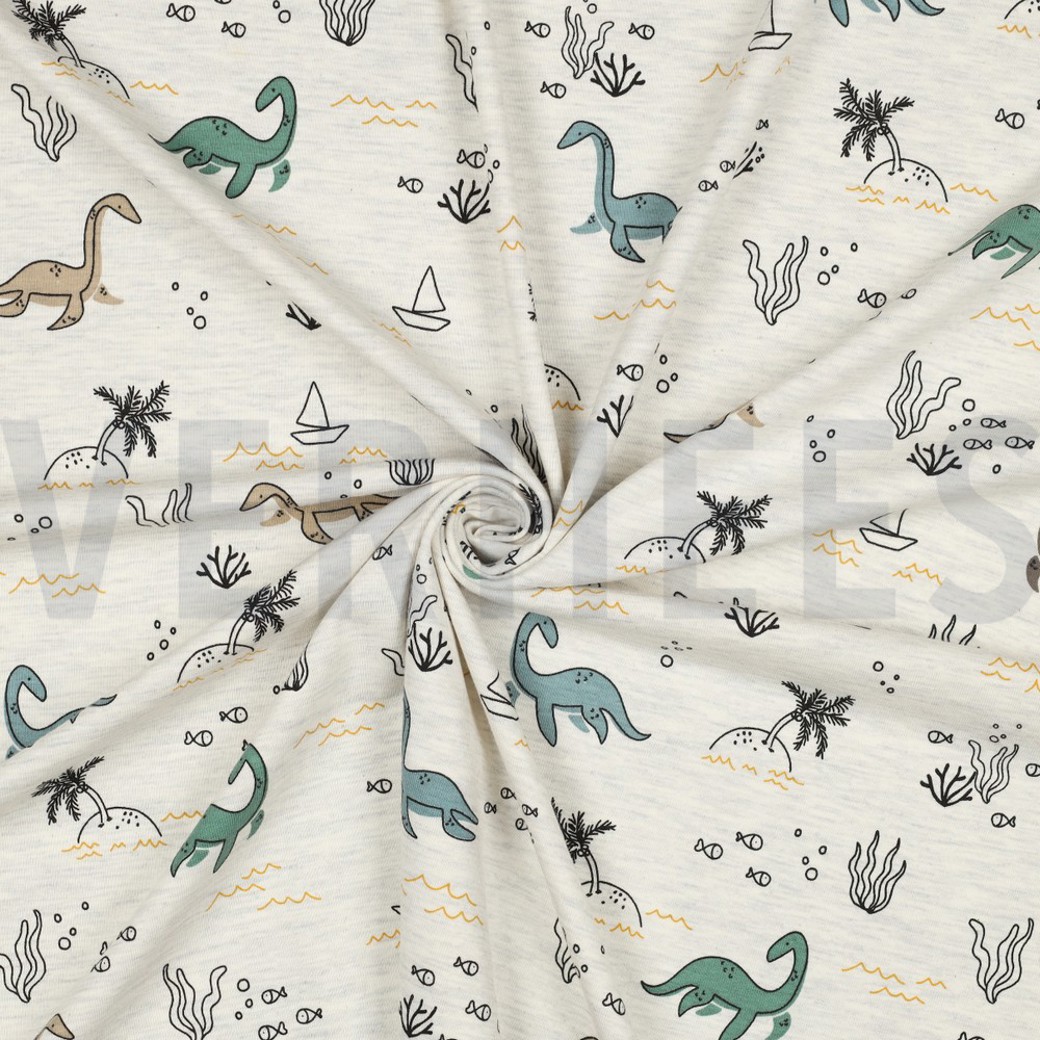 JERSEY MELANGE WATER DINOSAURS ECRU MELANGE #3