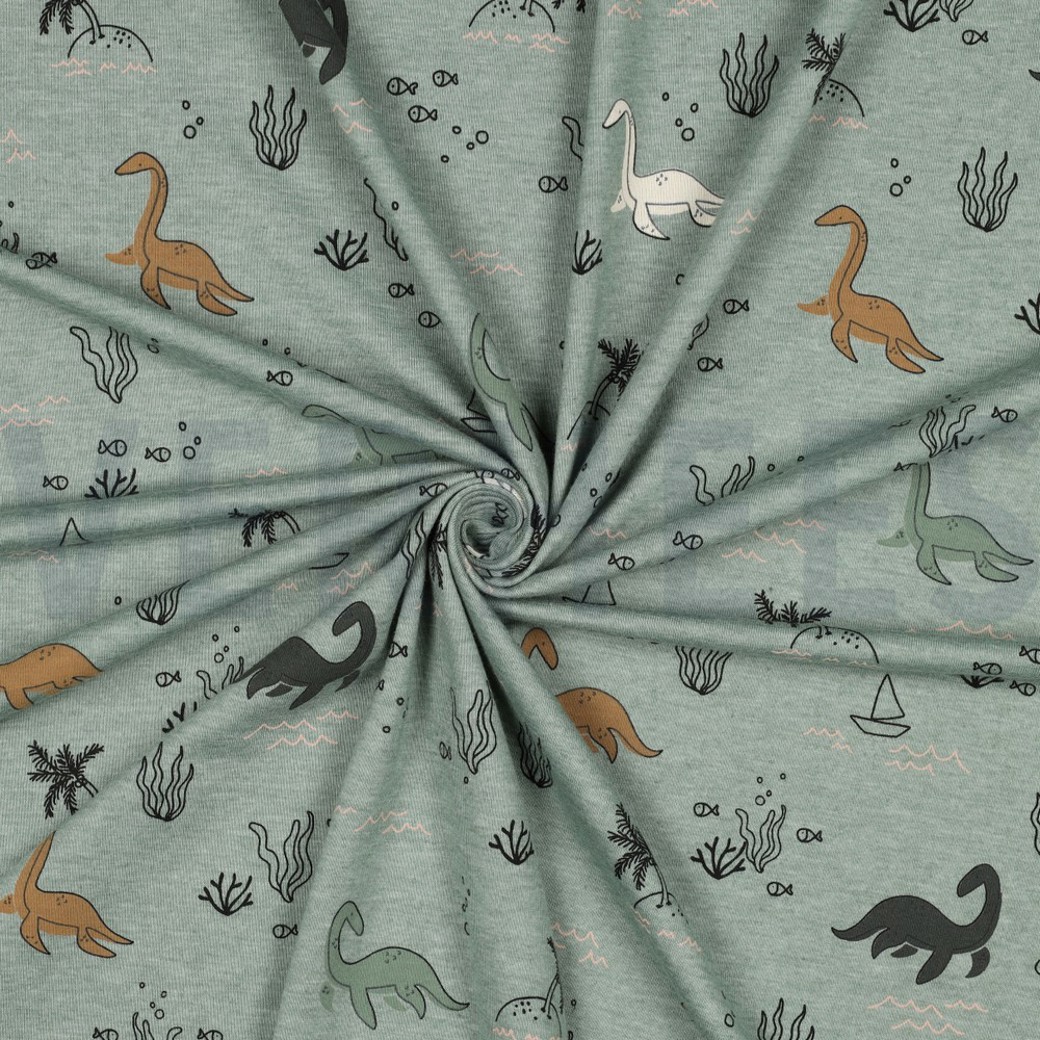 JERSEY MELANGE WATER DINOSAURS DARK MINT MELANGE #3