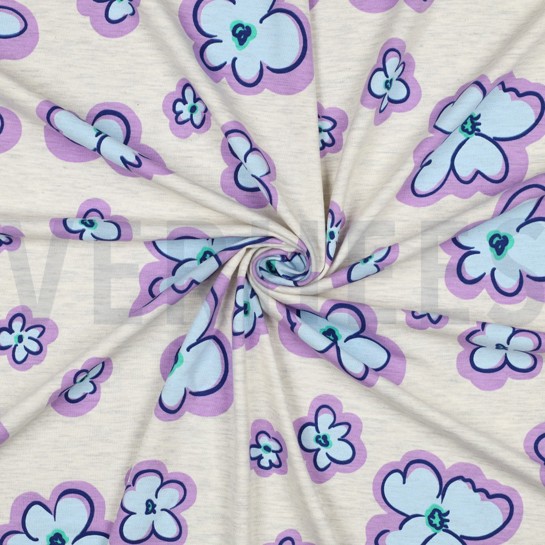 JERSEY MELANGE BLOEMEN ECRU GEMÊLEERD #7