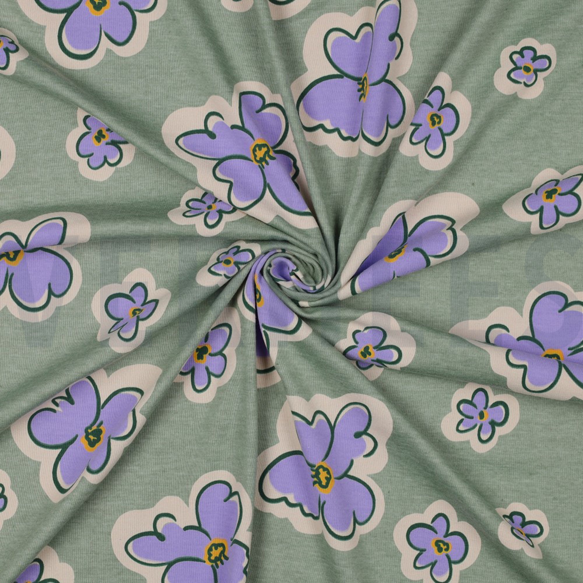 JERSEY MELANGE FLOWERS DARK MINT MELANGE (high resolution) #3