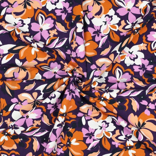 FRENCH TERRY FLEURS VIOLET / OCRE #7