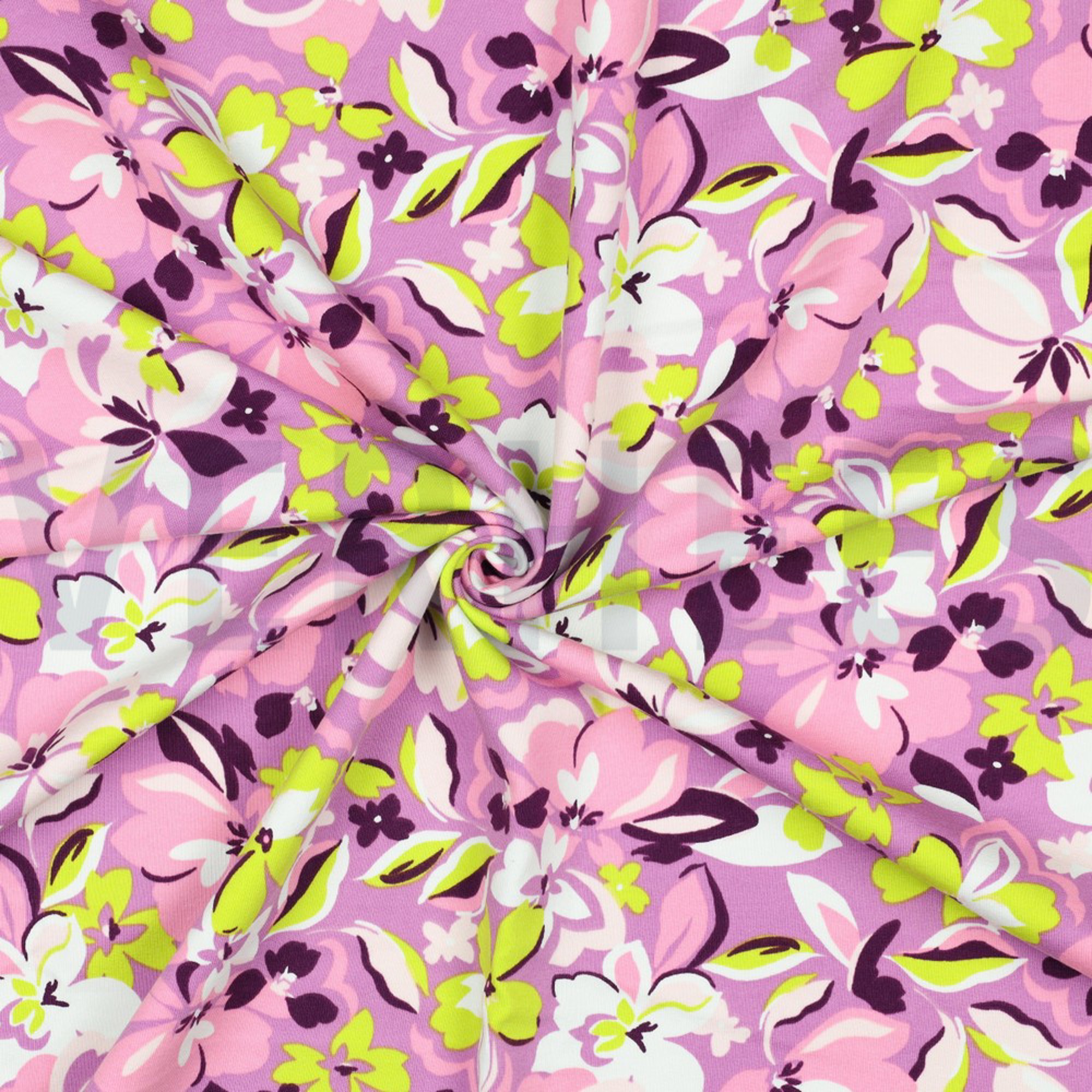 FRENCH TERRY FLOWERS PINK / LIME (high resolution) #3