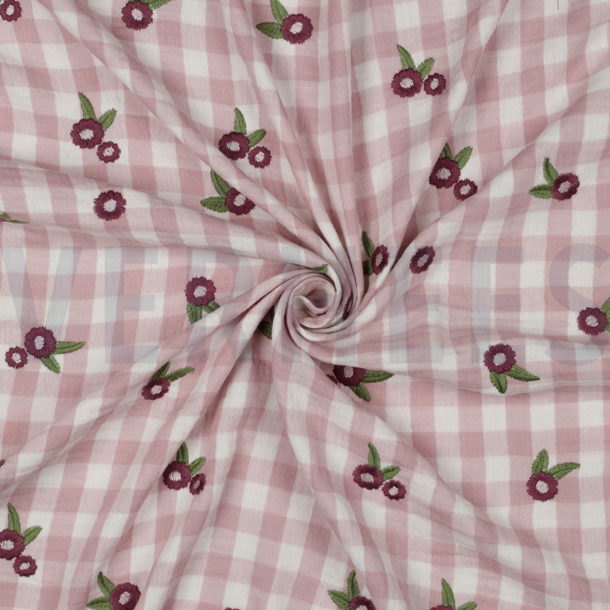 DOUBLE GAUZE CHECKS EMBROIDERY FLOWERS MAUVE (high resolution) #3