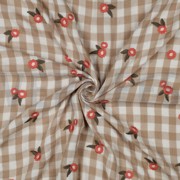 DOUBLE GAUZE CHECKS EMBROIDERY FLOWERS BEIGE (thumbnail) #3