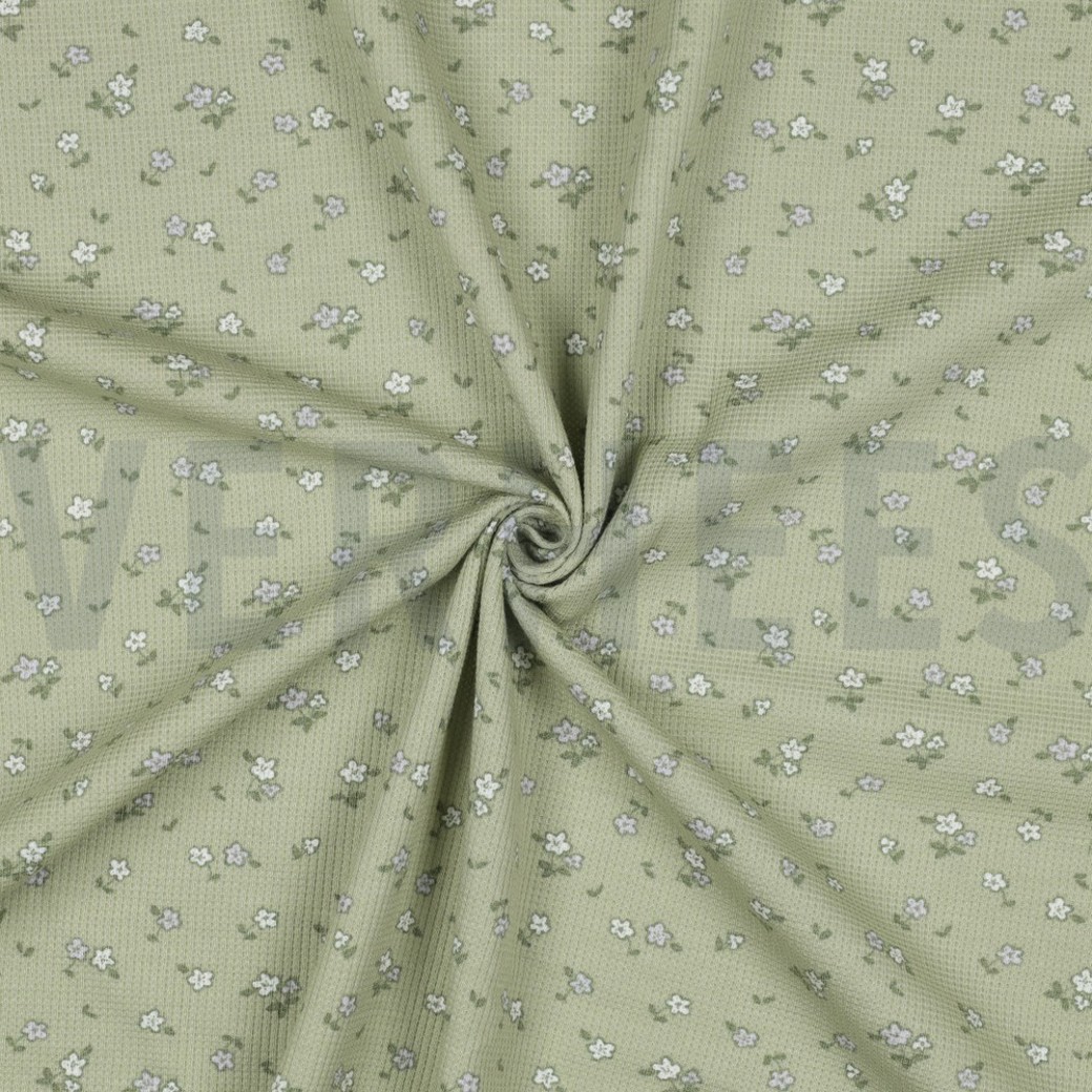 WAFFLE JERSEY FLOWERS SAGE #3