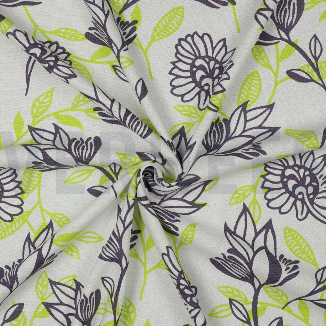 LINEN VISCOSE FLOWERS GREEN #3