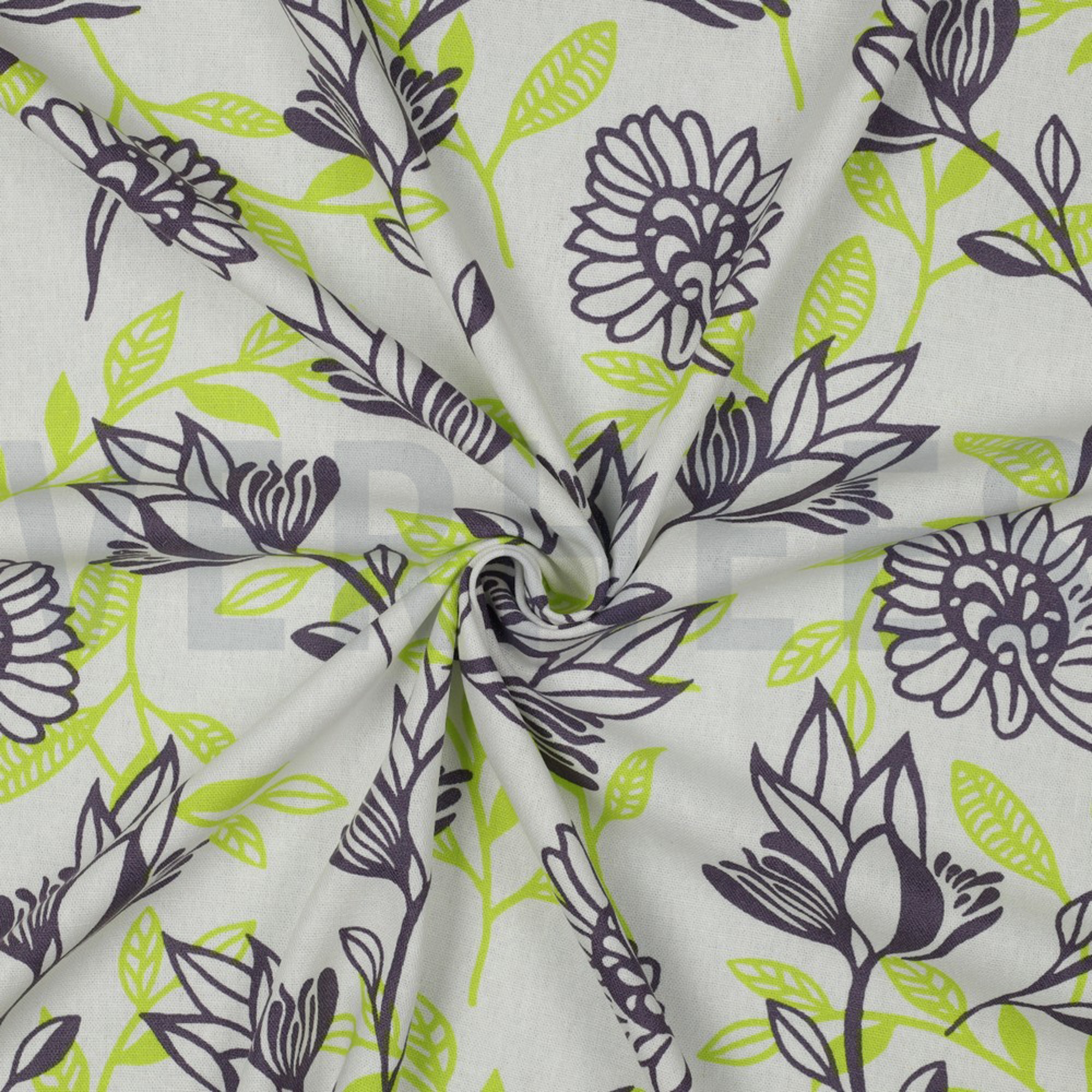 LINEN VISCOSE FLOWERS GREEN (high resolution) #3