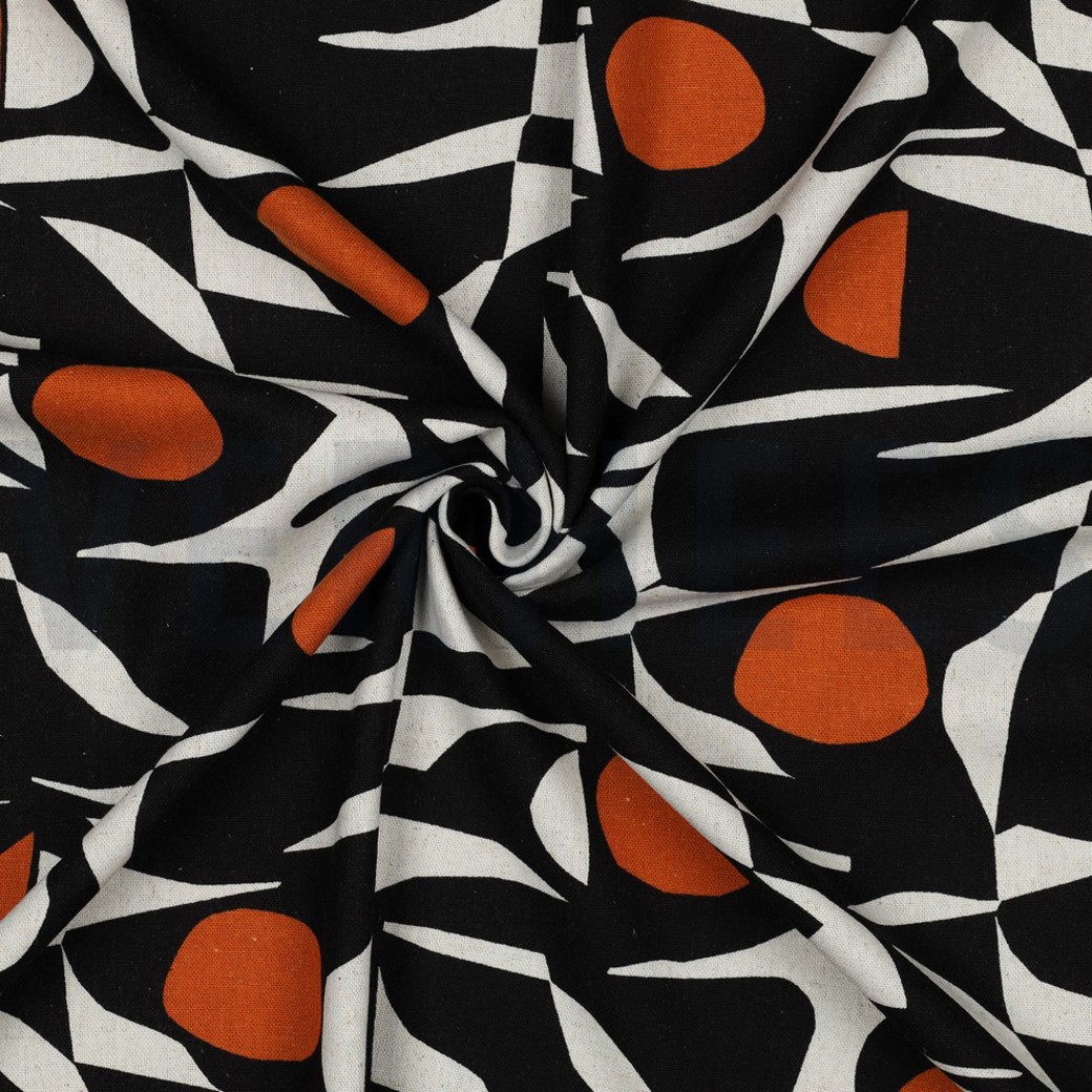 LINEN VISCOSE ABSTRACT BLACK/COGNAC #3