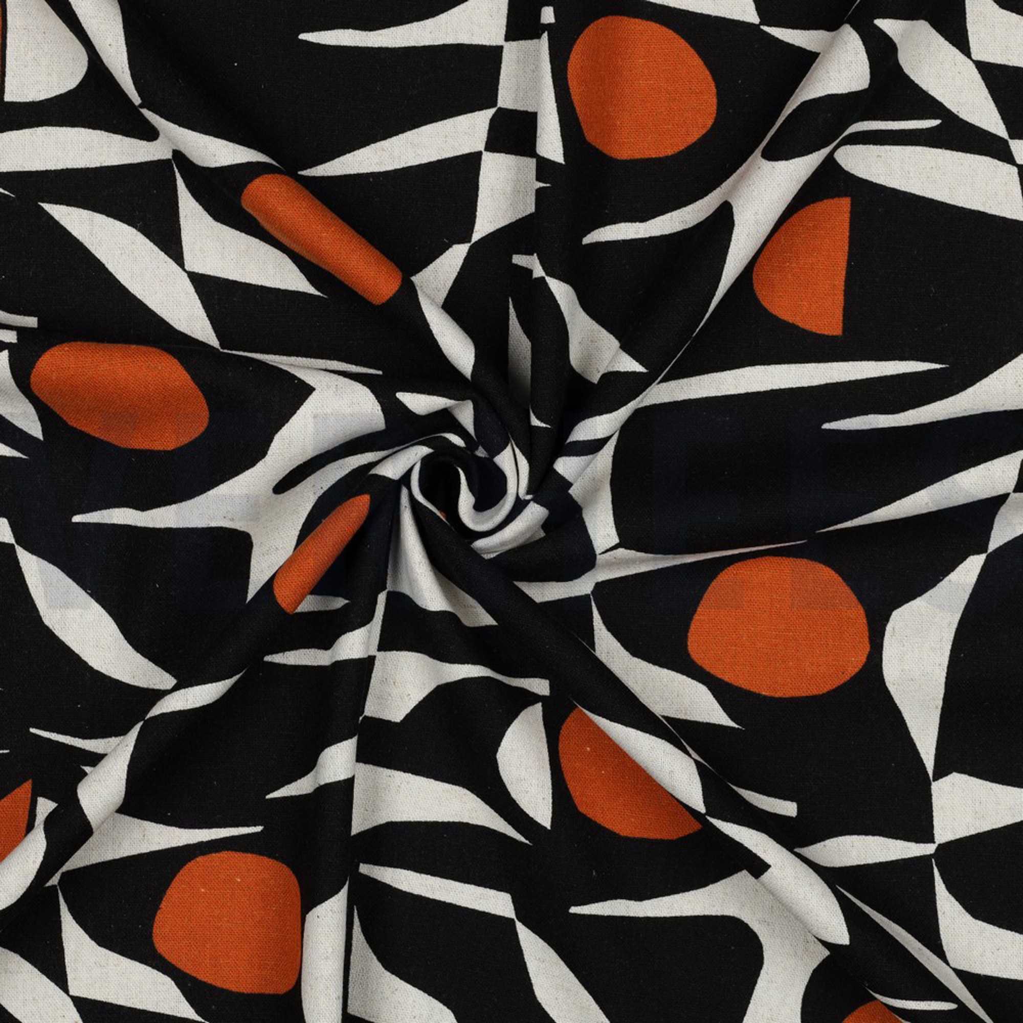 LINEN VISCOSE ABSTRACT BLACK/COGNAC (high resolution) #3