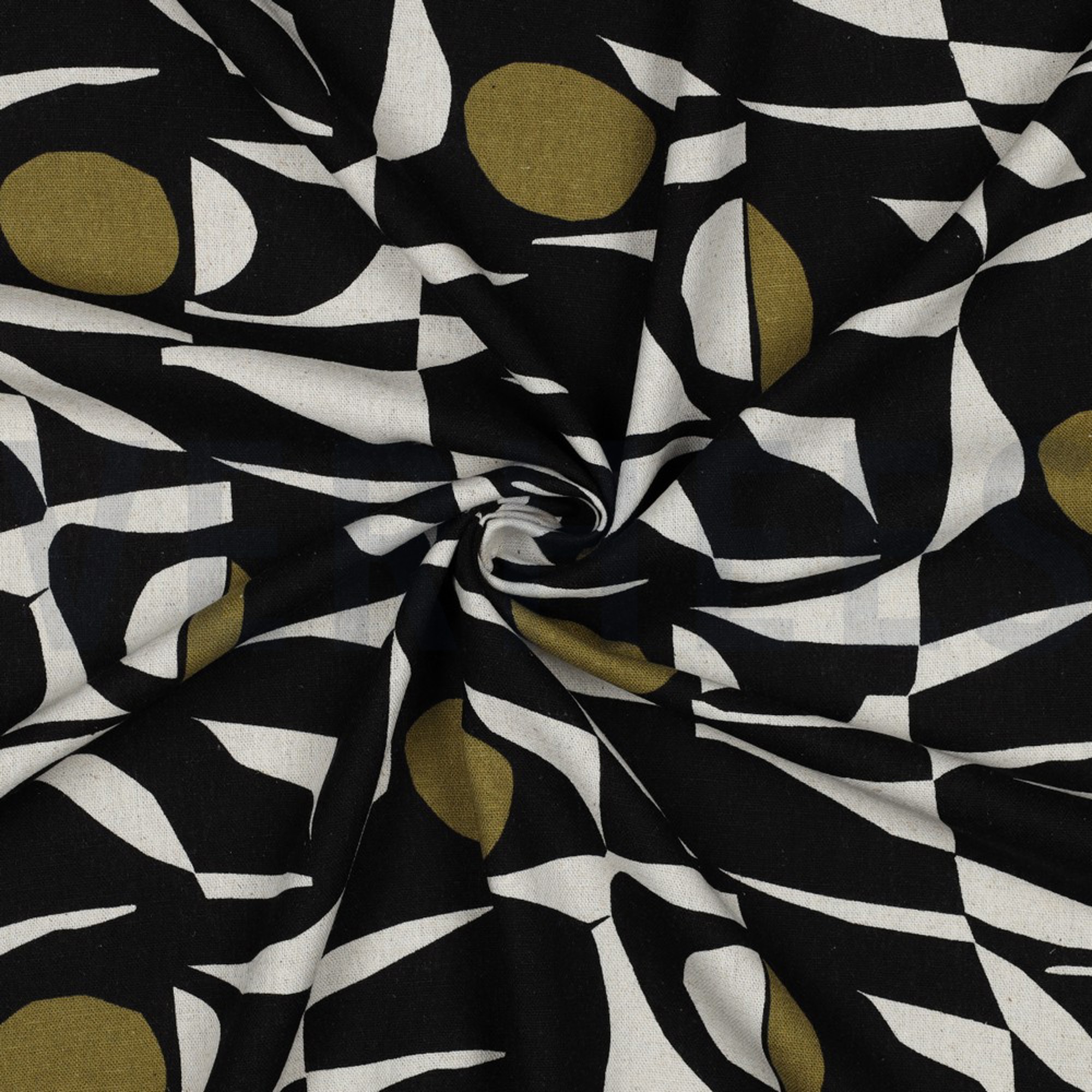 LINEN VISCOSE ABSTRACT BLACK/PICKLE (high resolution) #3