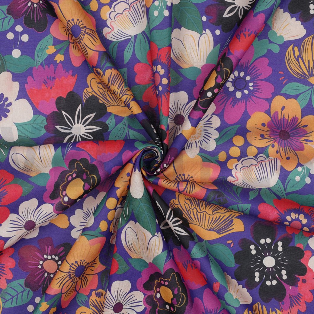 COTTON VOILE DIGITAL FLOWERS COBALT #3