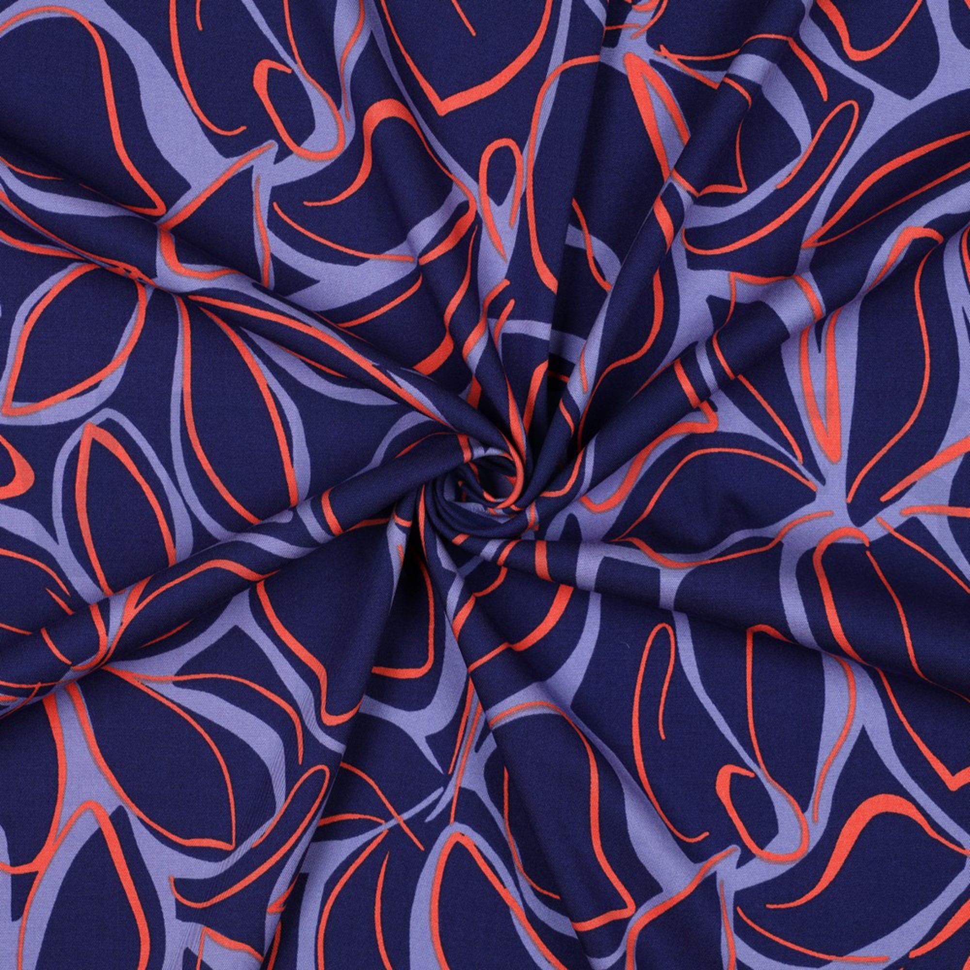 ROSELLA STRETCH ABSTRACT FLOWERS NAVY (high resolution) #3