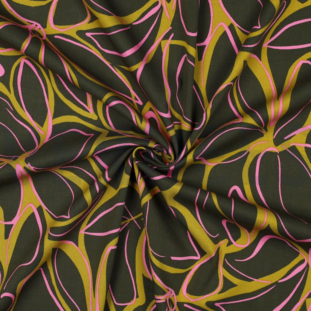 ROSELLA STRETCH ABSTRACT FLOWERS DARK GREEN #3