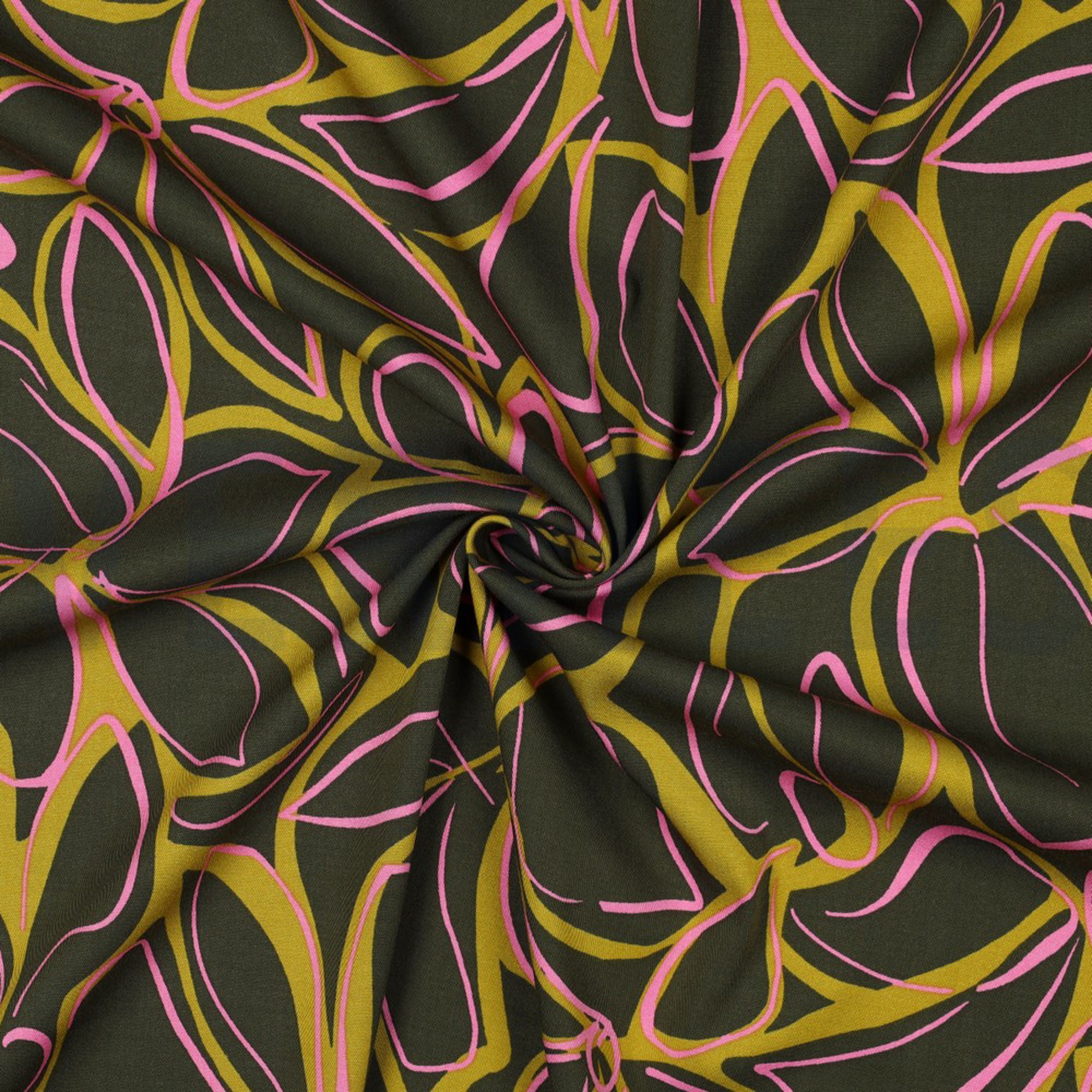 ROSELLA STRETCH ABSTRACT FLOWERS DARK GREEN (high resolution) #3
