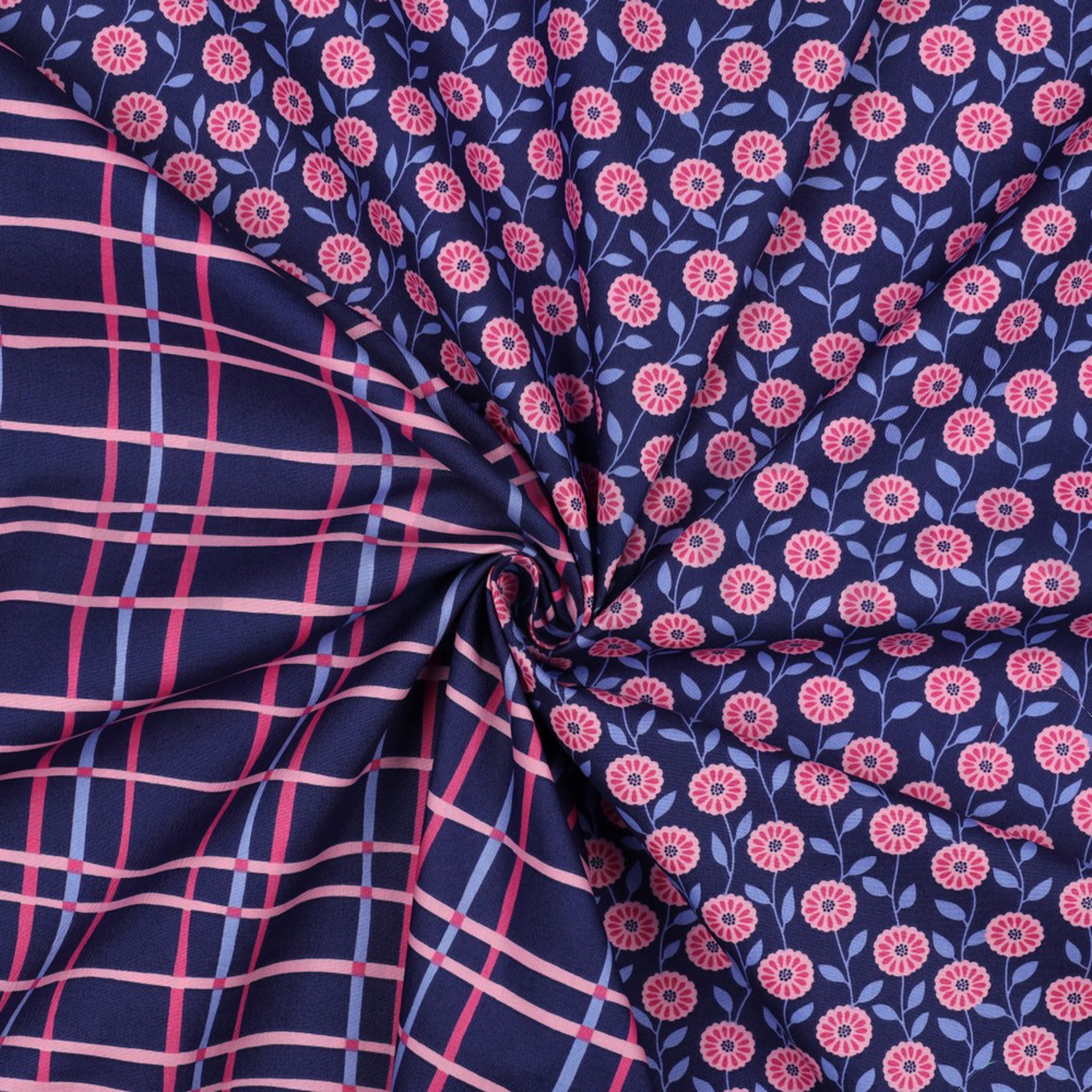 FINE POPLIN FLOWERS & CHECKS NAVY (high resolution) #3