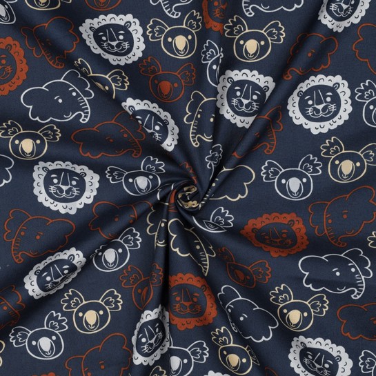 KATOENEN POPLIN SAFARI DIEREN MARINEBLAUW #7