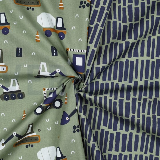 BAUMWOLLE POPELINE FAHRZEUGE ARMEEGRÜN #7