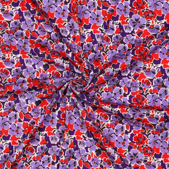 VISCOSE ROSELLA STRETCH DIGITAAL BLOEMEN LILA #7