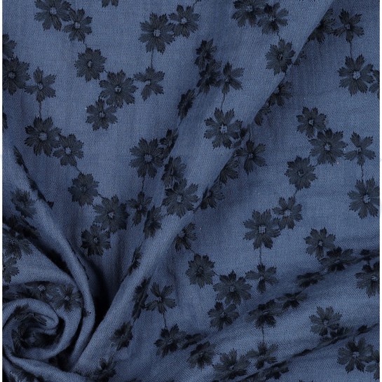 DOUBLE GAUZE EMBROIDERY BLOEMEN JEANSBLAUW #7